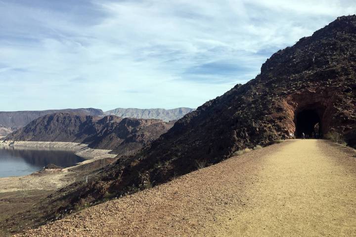 The Historic Railroad Trail at Lake Mead National Recreation Area offers views of Lake Mead as ...