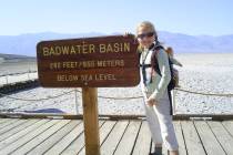 (Deborah Wall) Children should wear sunglasses when hiking in exposed areas, as this visitor is ...
