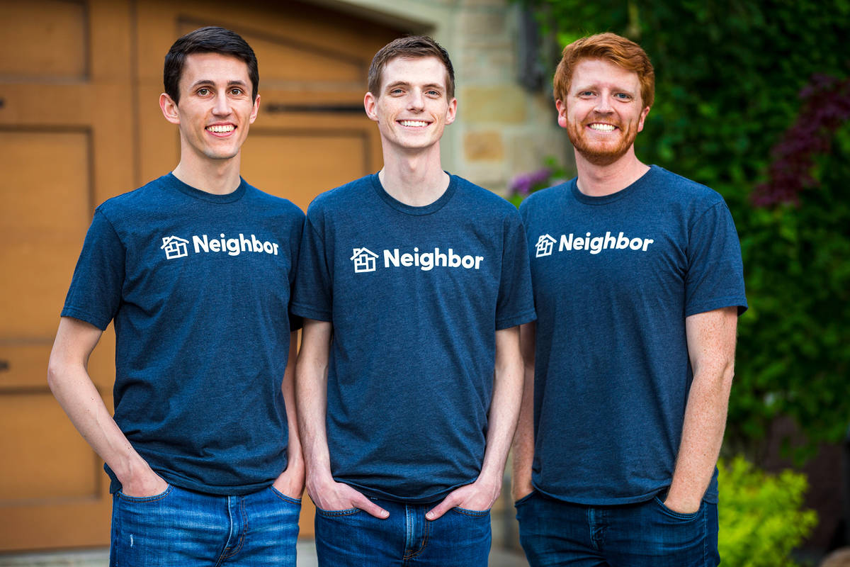 Neighbor Neighbor founders, from left, Joseph Woodbury, Colton Gardner and Preston Alder, recen ...