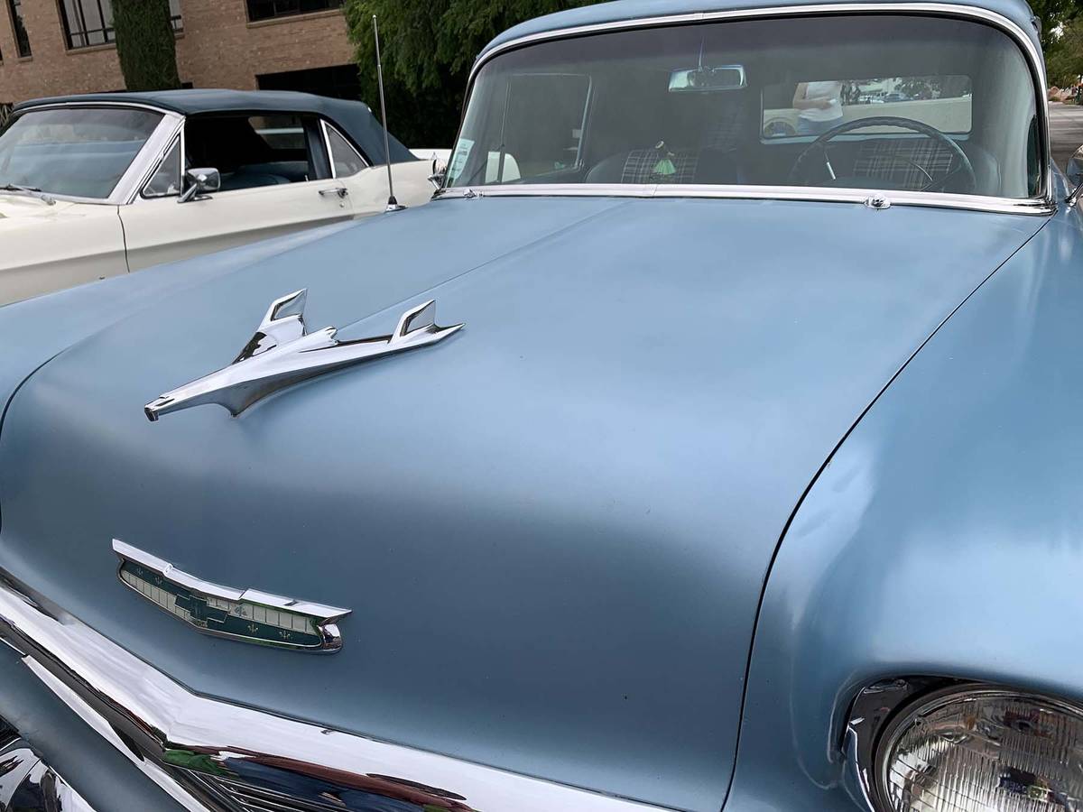 (Hali Bernstein Saylor/Boulder City Review) A 1950s hood ornament adorns a Chevrolet on display ...