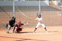 (Jamie Jane/Boulder City Review) Senior Blaze Trumble steps up to the plate as the Eagles face ...