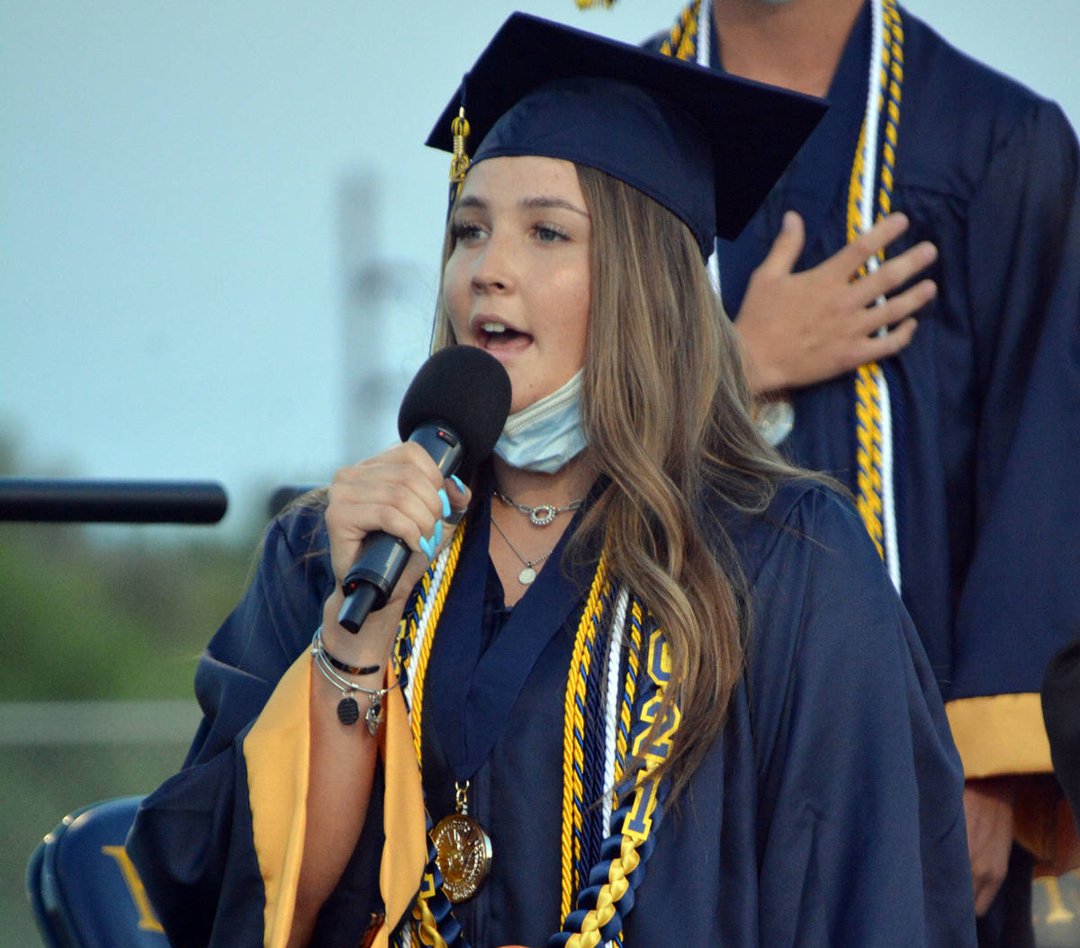 Celia Shortt Goodyear/Boulder City Review Graduating senior Rachel Krumm sang the national anth ...
