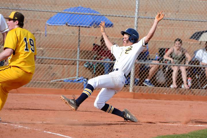 Scott Bahde, seen sliding into home plate during a game in April 2019, was named the 3A player ...