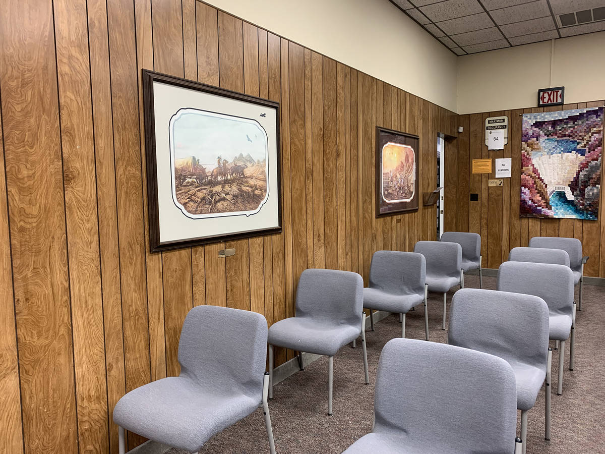 (Hali Bernstein Saylor/Boulder City Review) The wood paneling inside the council chambers in Ci ...
