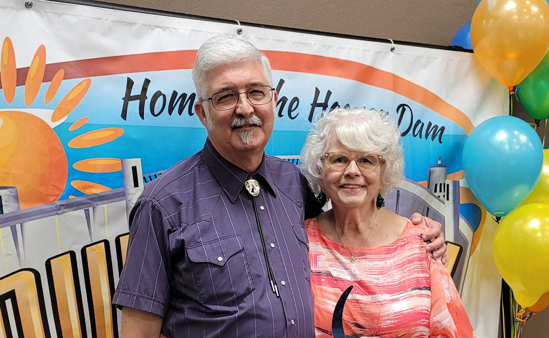 (Pam Leon/Boulder City Chamber of Commerce) Jon and Norma Barth of Barth Electronics were prese ...