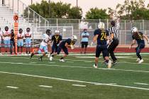 (Jamie Jane/Boulder City Review) Boulder City High School junior Bruce Woodbury intercepted a p ...