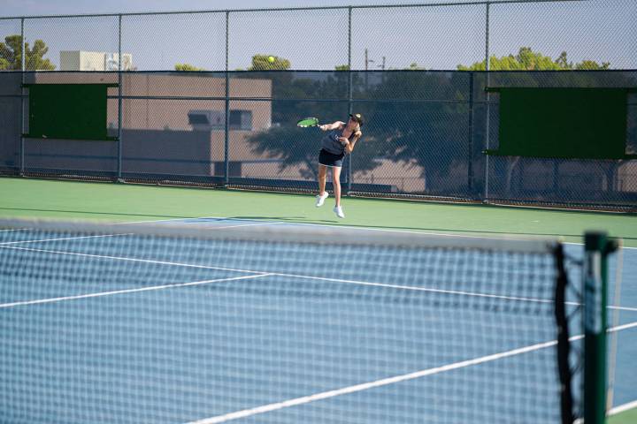 (Jamie Jane/Boulder City Review) Senior Reggi Gibbs, seen in action Aug. 24, finished 3-0 in he ...