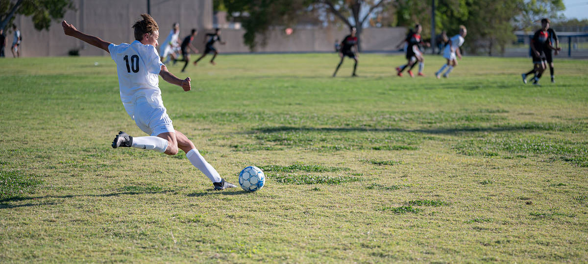 (Jamie Jane/Boulder City Review) In the Eagles’ 6-1 win over Mater East on Aug. 26, sophomore ...