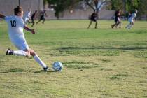 (Jamie Jane/Boulder City Review) In the Eagles’ 6-1 win over Mater East on Aug. 26, sophomore ...
