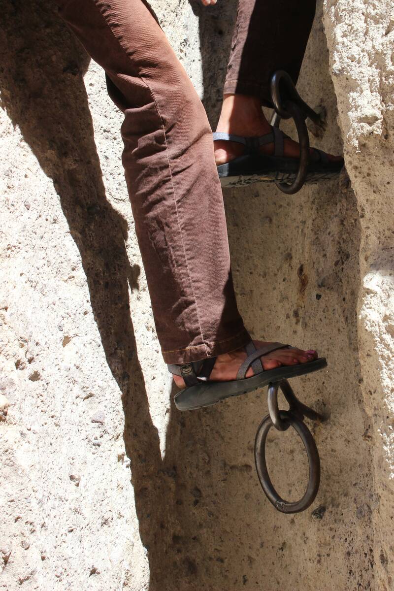 (Deborah Wall) Ring bolts were placed in this narrow slot canyon by the Bureau of Land Manageme ...