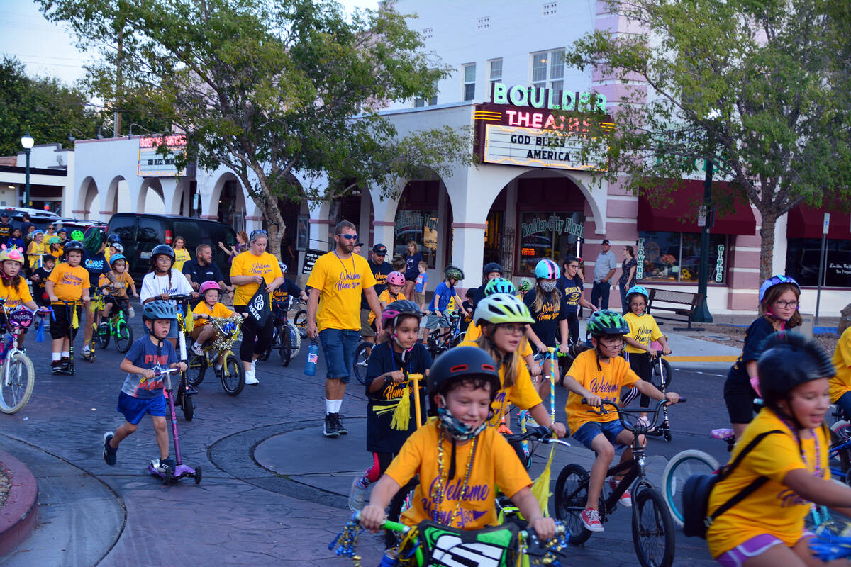 Celia Shortt Goodyear/Boulder City Review Students from King Elementary School ride their bikes ...