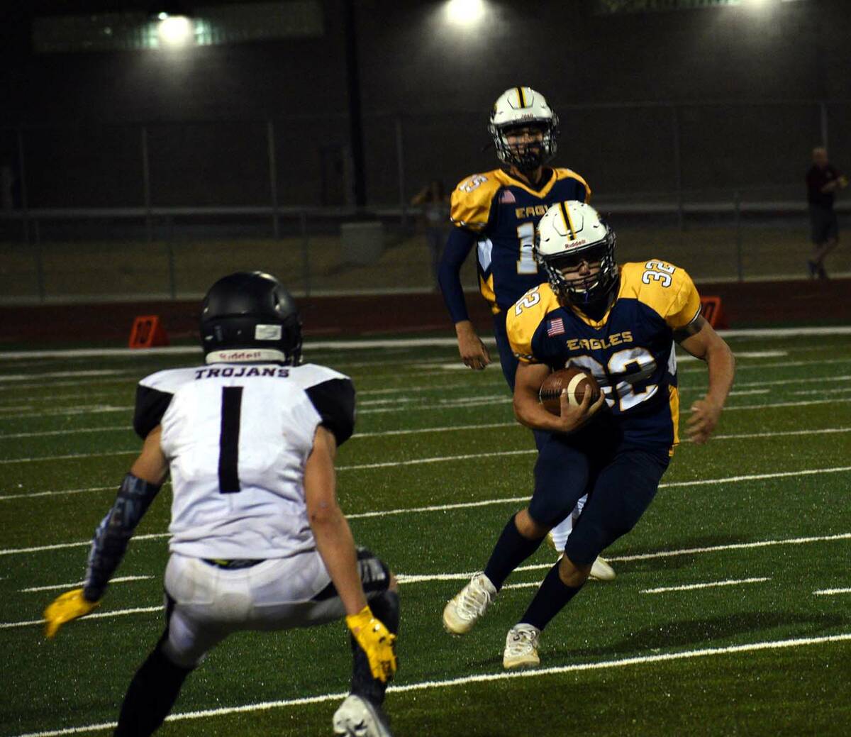 (Pernell Bryant/Boulder City Review) Boulder City High School junior Hunter Moore rushed for 14 ...