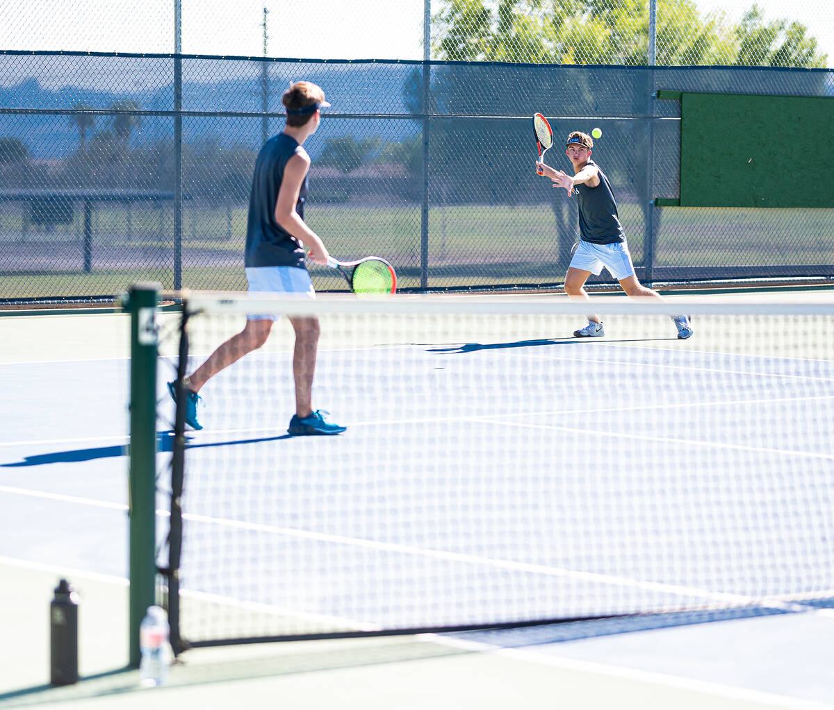 Boulder City High School seniors Kannon, left, and Kenny Rose seen playing against The Meadows ...