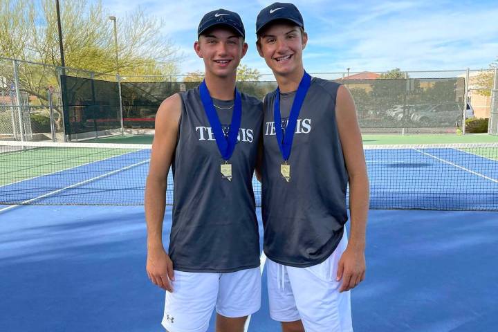 (Diane Rose) Boulder City High School seniors Kenny Rose, left, and Kannon Rose win the tennis ...