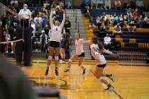 Jamie Jane/Boulder City Review) The Lady Eagles volleyball team, seen in action Oct. 26, agains ...