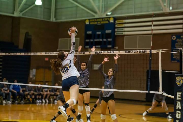 Boulder City High School junior Julianna Luebke, seen in action against Basic on Sept. 9, was t ...