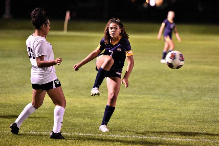 Boulder City High School junior Bree Leavitt, seen scoring a goal in the first round of the 3A ...