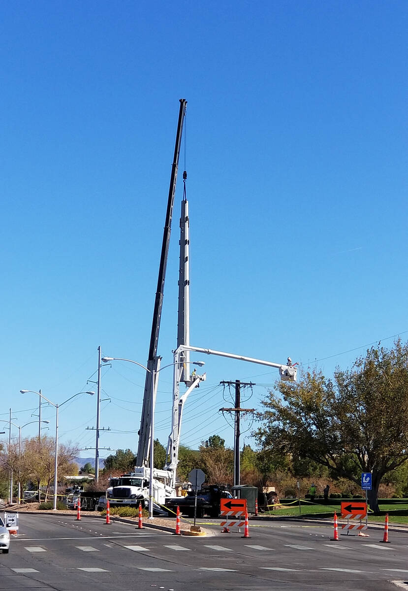 (Mark Richey/Special to the Boulder City Review) New steel power poles extending from the Bould ...