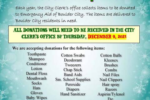 Boulder City The city is collecting items through Dec. 9 to help people in need.