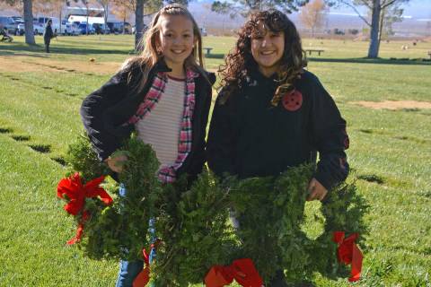 Celia Shortt Goodyear/Boulder City Review Taylor Lomax, left, and Lily Corona participate in t ...