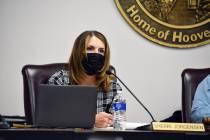 (Celia Shortt Goodyear/Boulder City Review) Councilwoman Sherri Jorgensen listens to a presenta ...