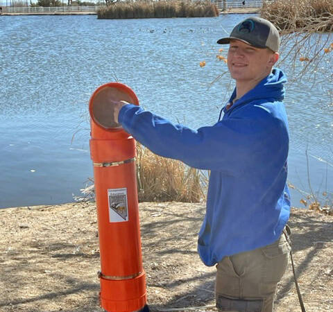 Doug Huffmaster Luke Huffmaster shows off one of the five receptacles he recently installed at ...