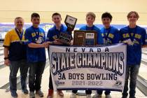(Amy Wagner) Boulder City High School’s boys bowling team, starting second from left, Cayden ...