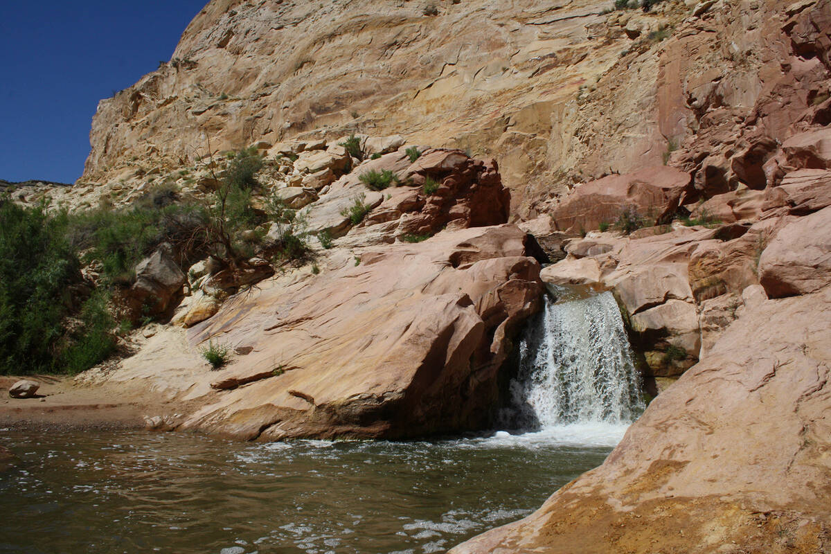 (Deborah Wall) A small waterfall can be found along the Fremont River in Capitol Reef National ...