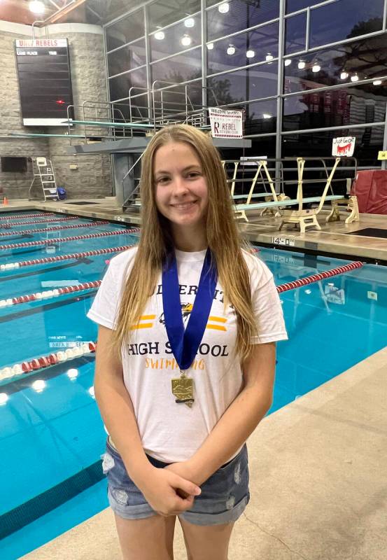 (Sara Carroll) McKenna Morrow, a sophomore at Boulder City High School, placed first in diving ...