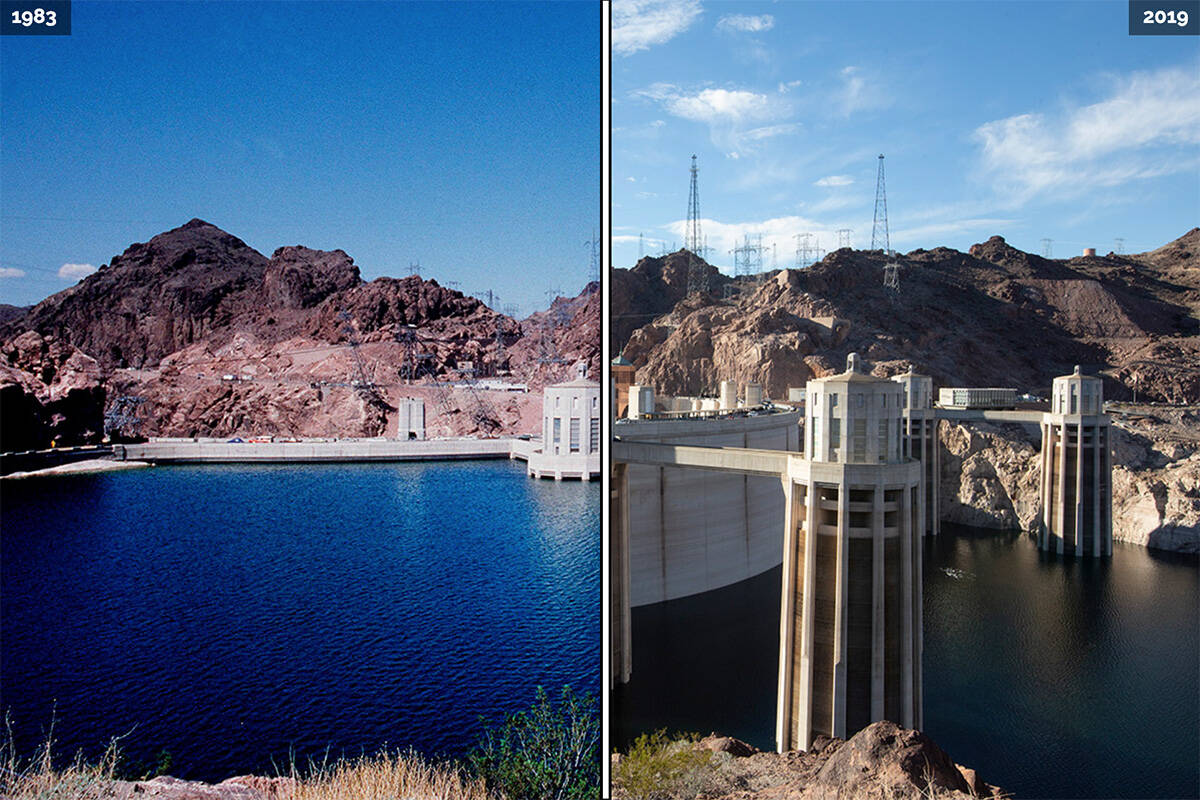 Las Vegas Review-Journal Water levels at Lake Mead can be seen in photos from 1983 and 2019.
