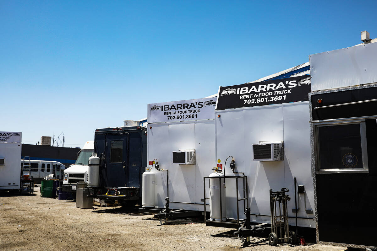 (Rachel Aston/Las Vegas Review-Journal) Trucks are lined up at Ibarra’s, a food truck buildin ...