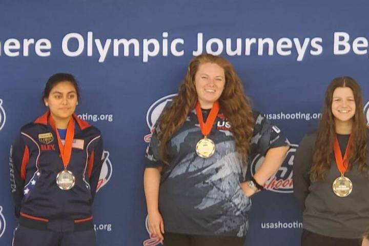 (Photo courtesy Jacob Peterson) Alexis “Lexi” Lagan, center, won gold in air pist ...