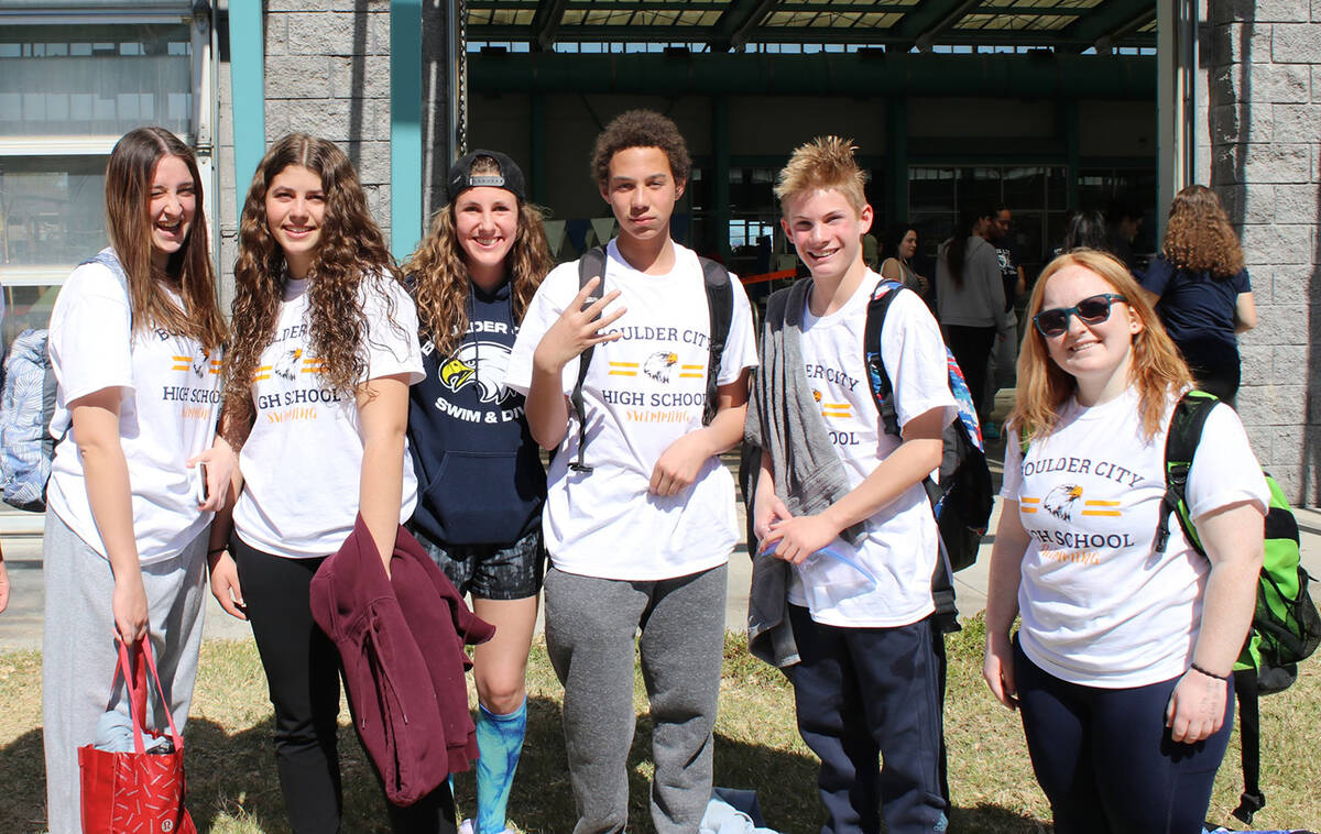 (Photo courtesy Sara Carroll) Members of Boulder City High School’s swim team, from left ...