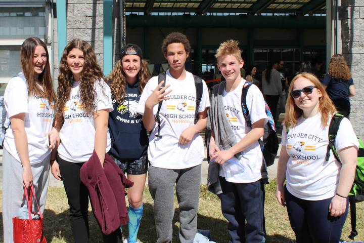 (Photo courtesy Sara Carroll) Members of Boulder City High School’s swim team, from left ...