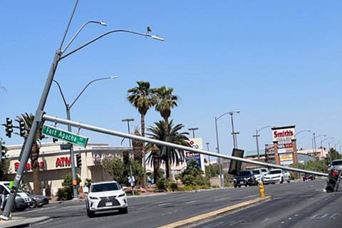 (Las Vegas Review-Journal file photo) Damage from wind at Fort Apache and Flamingo roads in Las ...