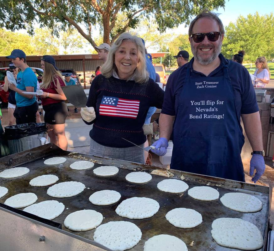 (Hali Bernstein Saylor/Boulder City Review) Rep. Dina Titus and State Treasure Zach Conine mann ...