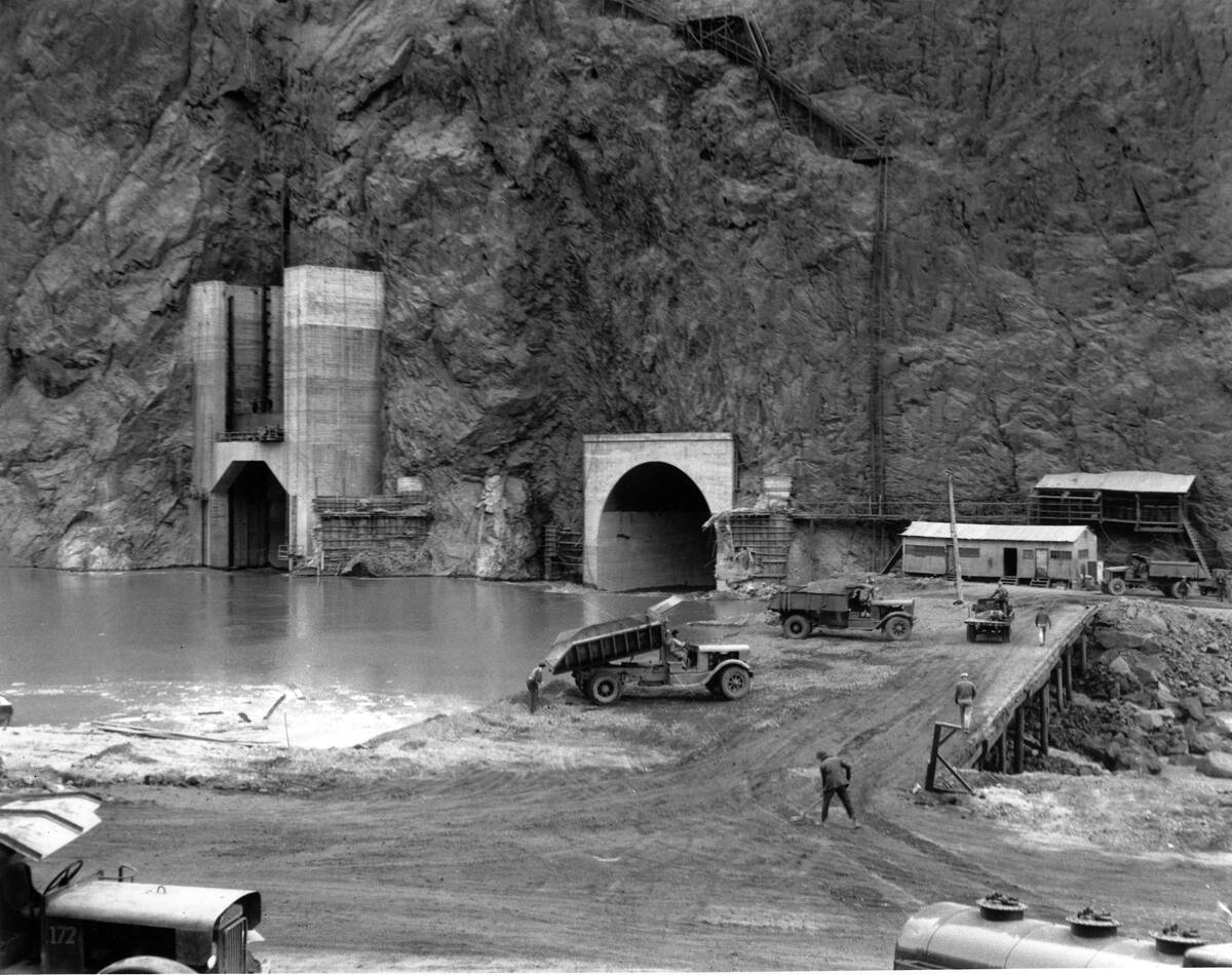 (AP Photo) This photo from Nov. 15, 1932, shows construction of the Hoover Dam, featuring a con ...