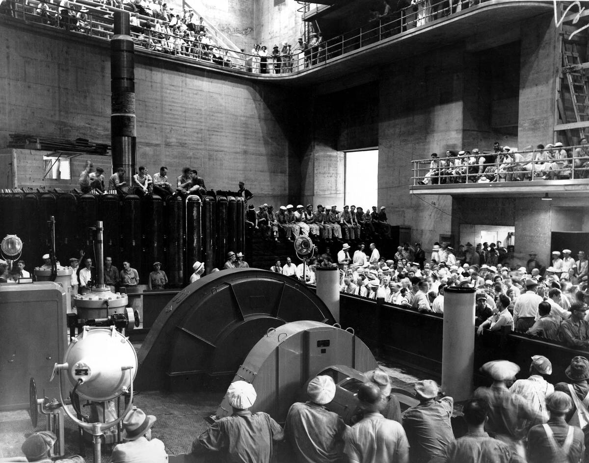 (AP Photo) A crowd assembled in the power house of the Hoover Dam during ceremonies in which U. ...