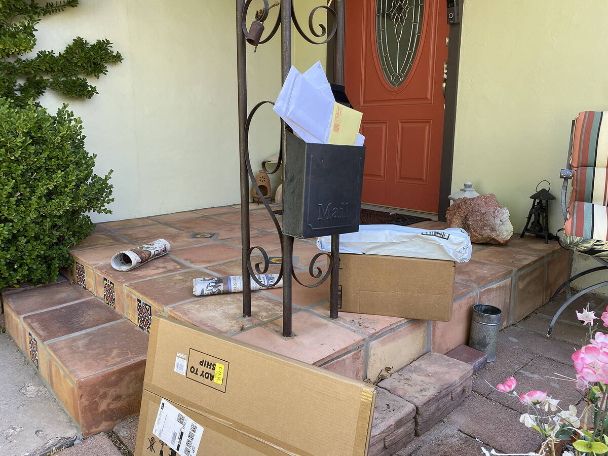 (Photo courtesy Norma Vally) Mail, newspapers and packages accumulating in front of your home i ...