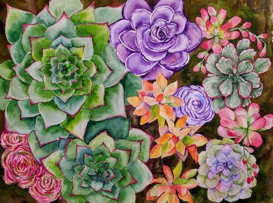 (Photo courtesy Boulder City Art Guild) These colorful succulents were painted by Gloria Coulst ...