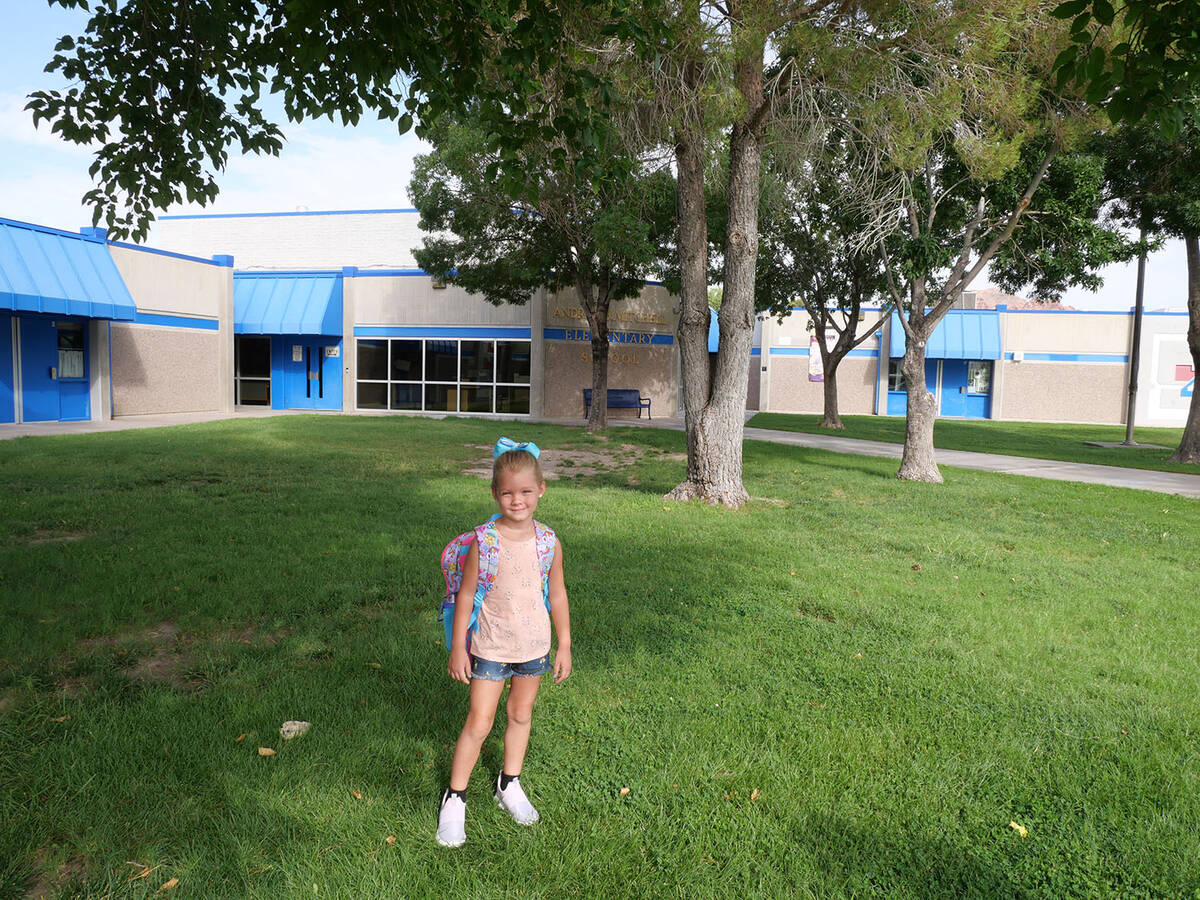 (Owen Krepps/Boulder City Review) Madi Elenbaum poses next to Mitchell Elementary School as she ...