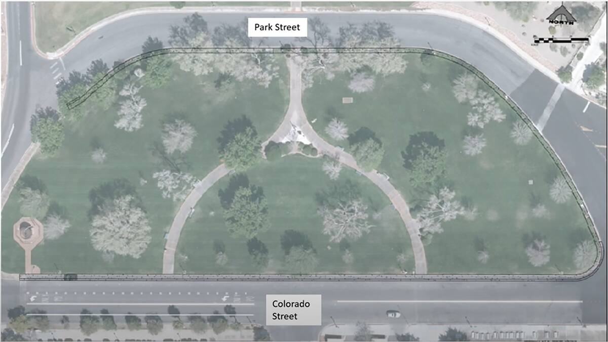 (Photo courtesy Boulder City) The black border on this aerial view of Wilbur Square Park shows ...