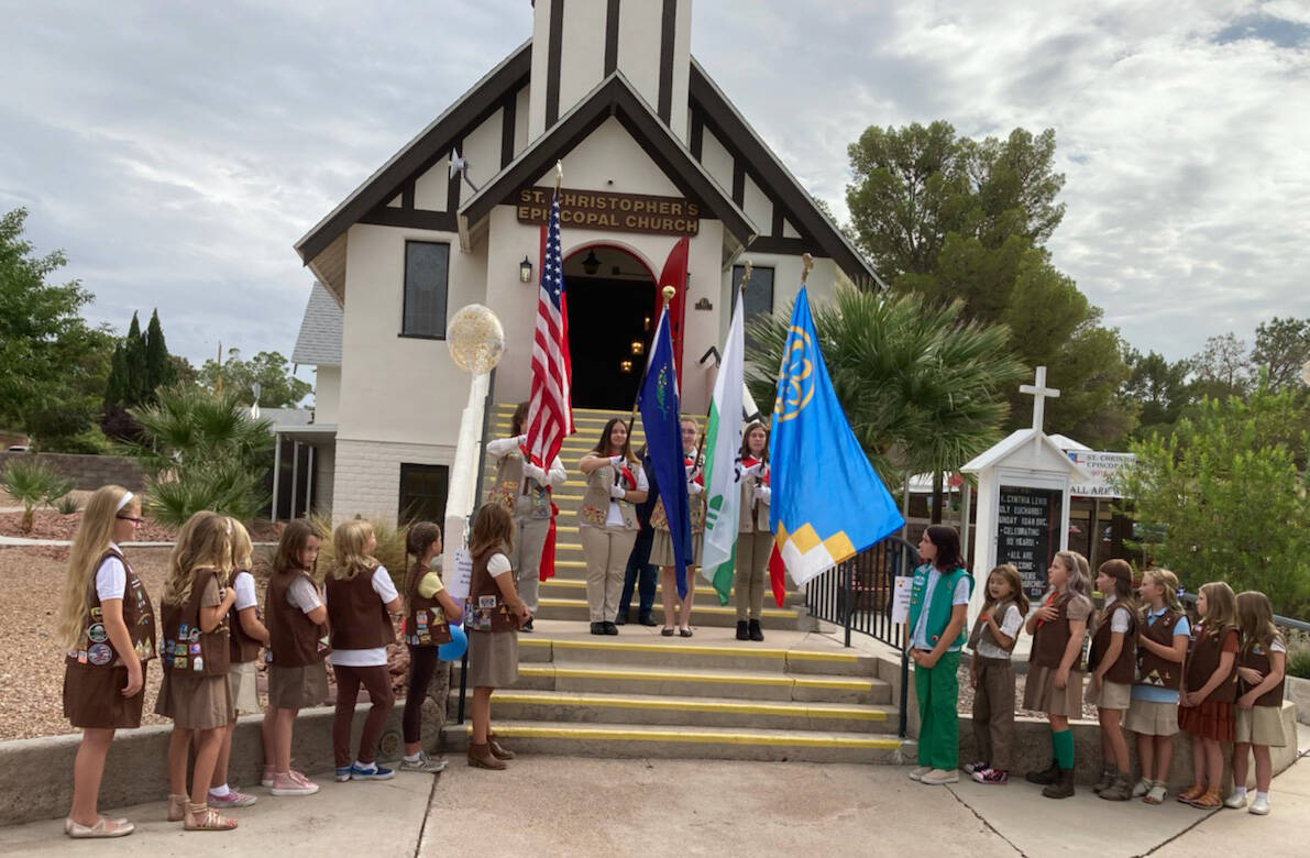 (Photo courtesy Christina Lodge) Local Girl Scouts presented the colors during a ceremony to ki ...