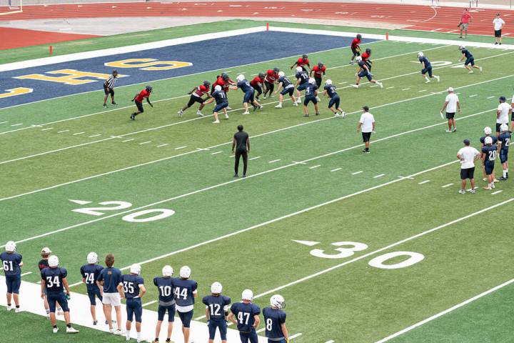 (Jamie Jane/Boulder City Review) The varsity football team from Boulder City High School, seen ...