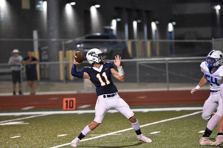 (Robert Vendettoli/Boulder City Review) Junior quarterback Jacob Bryant connects on a 77-yard t ...