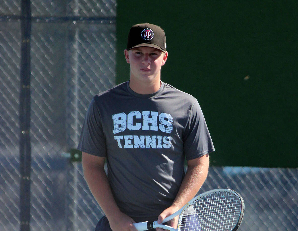 (Courtney Williams/Boulder City Review) Senior Jeremy Spencer waits for his opponent from Adels ...