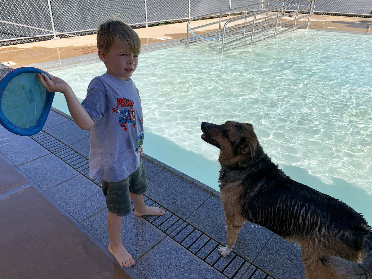 (Hali Bernstein Saylor/Boulder City Review) Owen Ozborn, 5, gets ready to throw a water toy int ...