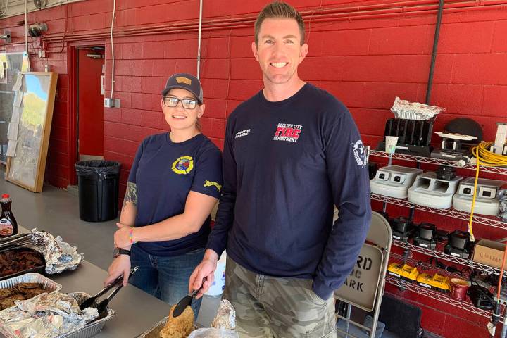 (Hali Bernstein Saylor/Boulder City Review) Casey Jones, left, a reserve firefighter, and Danie ...