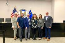 (Anisa Buttar/Boulder City Review) Barbara Agostini, fourth from the left, was presented with t ...