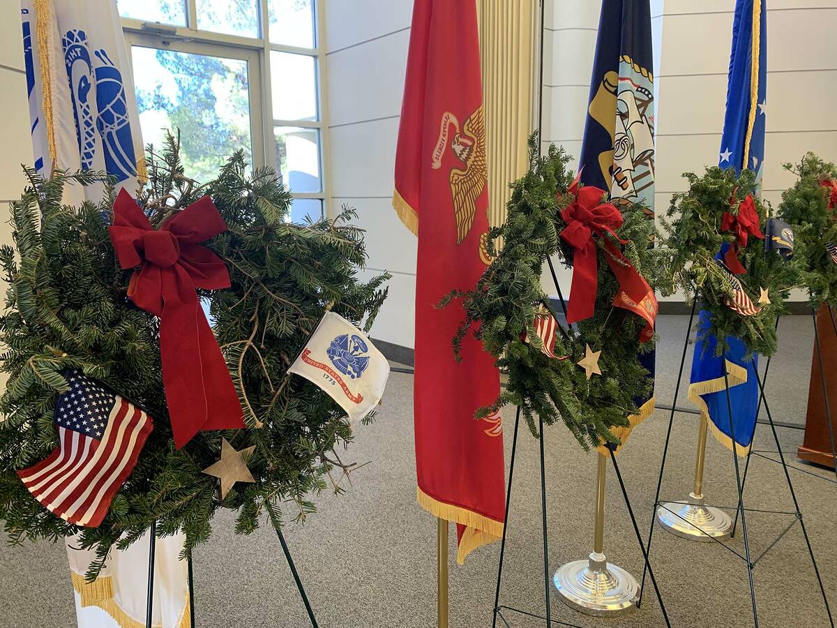 (Hali Bernstein Saylor/Boulder City Review) Special wreaths representing each branch of the nat ...